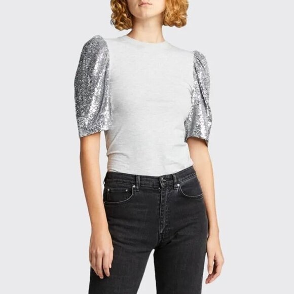 Cinq a sept Kendra Sequin-Sleeve Top XS - Picture 1 of 6